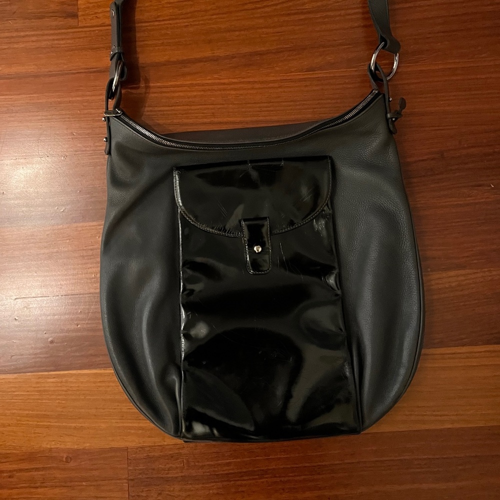 Delvaux Gray & Black Patent Leather Crossbody